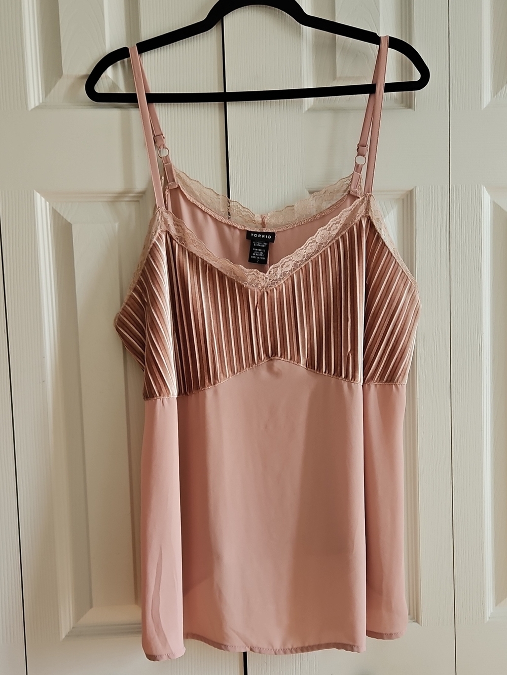 Torrid Blush Pleated Velvet, Satin & Lace Cami
